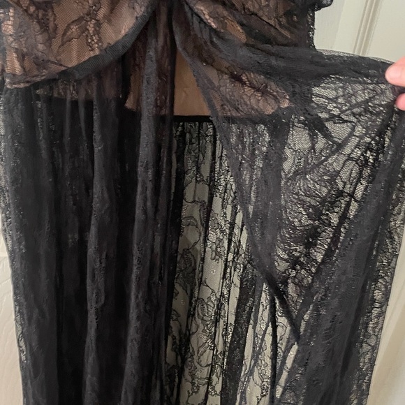 HOUSE of CB Griffe Black Lace Super Plunge Maxi Dress Sheer Black Dark Fairy - Picture 11 of 11